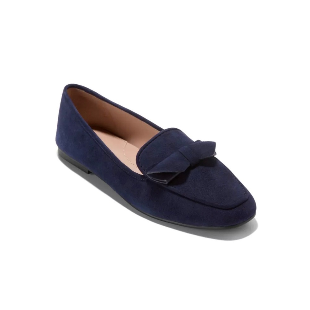Cole Haan Navy Blue Suede Bow Loafers Grand 360 Flats Size 6.5